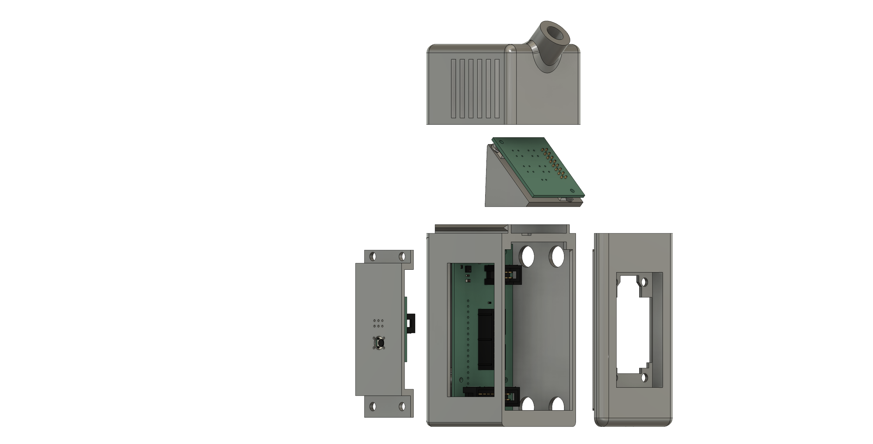 Exploded CAD view of the final enclosure and internal mounts